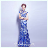 The Oriana Blue White Mandarin Collar Cheongsam Dress