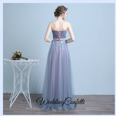 The Regelia Tulle Lace Tube Blue Dress