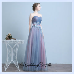 The Regelia Tulle Lace Tube Blue Dress