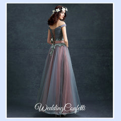 The Regalia Tulle Lace Off Shoulder Blue Gown