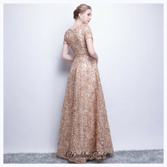 The Rikka Gold Short Sleeve Gown