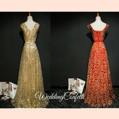 The Riselle Gold/Blue/Red Sleeveless A Line Gown