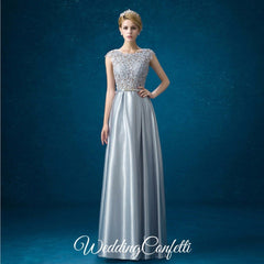 The Patrina Cap Sleeves Gold / Grey / Blue / Purple / Red / Pink Lace Gown Dress