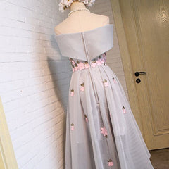 The Pentulia Tulle Off Shoulder Grey / Black Floral Gown