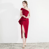 The Charis One Shoulder Origami Red / White Dress With Slit