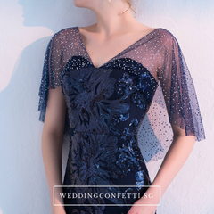 The Tina Blue Cape Sleeve Gown