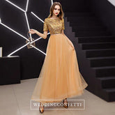 The Gideon Short Sleeve Gold/Silver/Black Sequined Gown