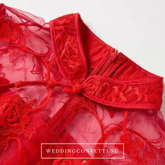 The Elidia Red Oriental Lace Mandarin Collar Qipao Dress
