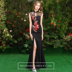 The Marisa Mandarin Collar White / Red / Black Sleeveless Gown