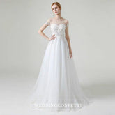 The Khloe Wedding Bridal Illusion Boat Neck Lace Gown
