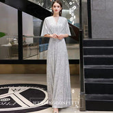 The Rayna Silver Sequined Draped Sleeves Gown (Available in 2 colours)