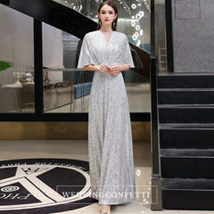 The Rayna Silver Sequined Draped Sleeves Gown (Available in 2 colours)