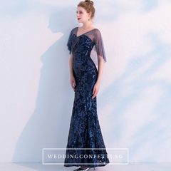 The Tina Blue Cape Sleeve Gown