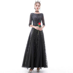 The Marleigh Long Sleeve Black/Blue/Silver Gown