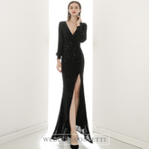 The Lynette Black Long Sleeves Gown