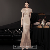 The Penny Champagne Short Sleeve Gown