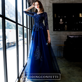 The Cassendra Blue Long Sleeves Gown