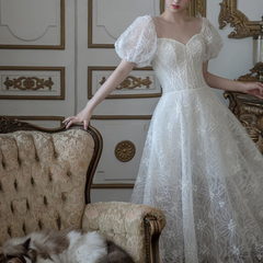 The Hyacinth White Puff Sleeves Bridgerton Inspired Dress