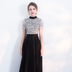 The Sophielle Black Lace Short Sleeves Gown