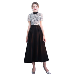 The Sophielle Black Lace Short Sleeves Gown