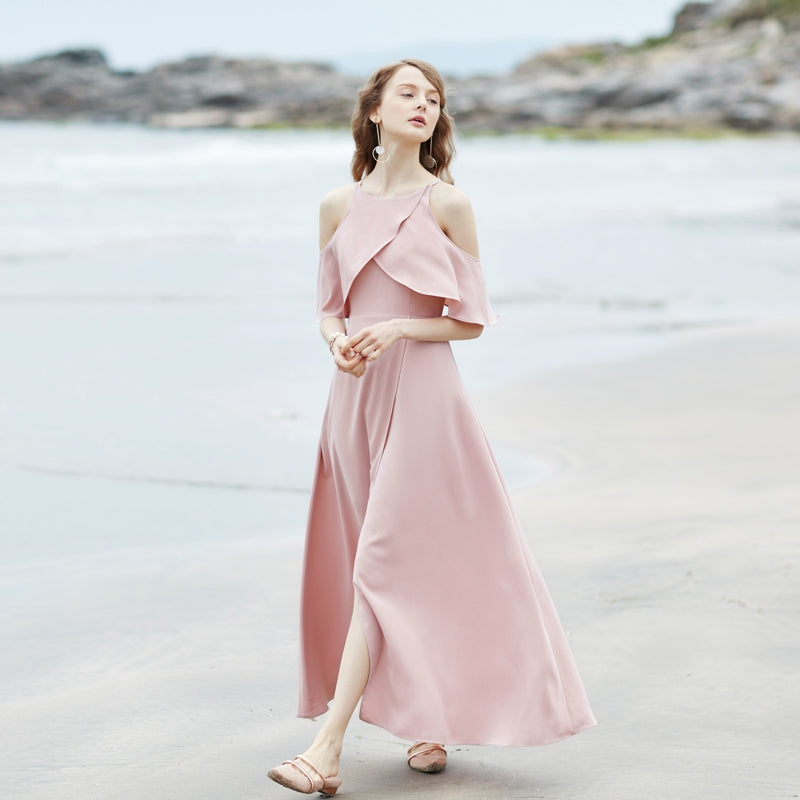 The Raylie Cold Off Shoulder Chiffon Dress (Customisable)