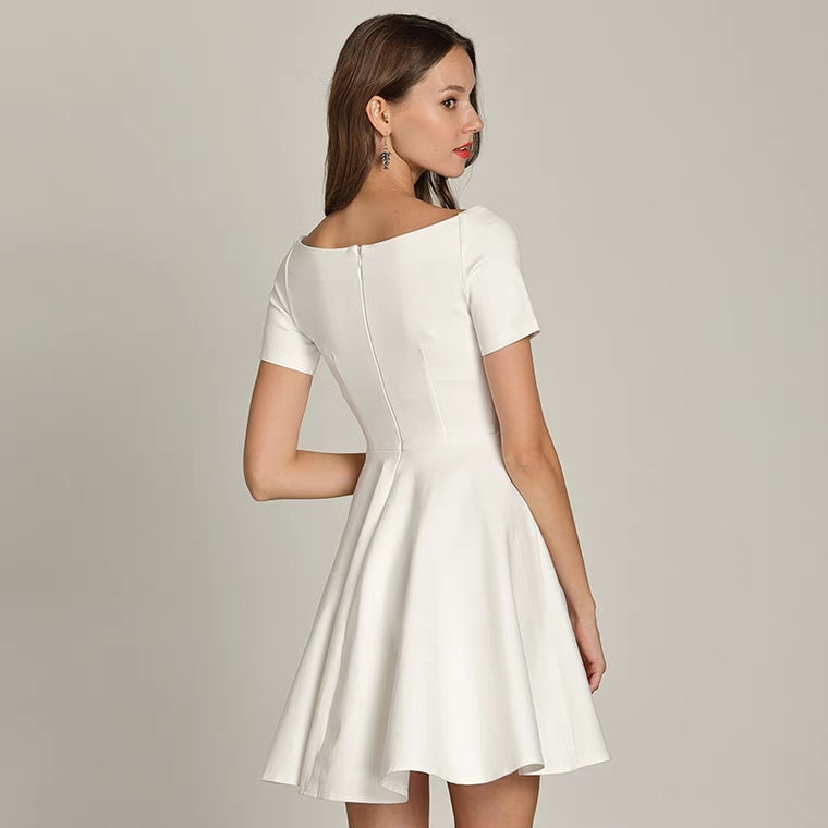 The Vichy Off White Off Shoulder Short Dress