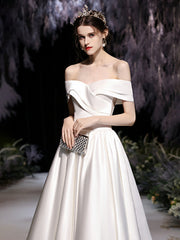 The Orlean Wedding Bridal Off Shoulder Satin Gown