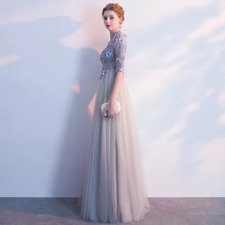 Sarah Grey Long Sleeves Gown