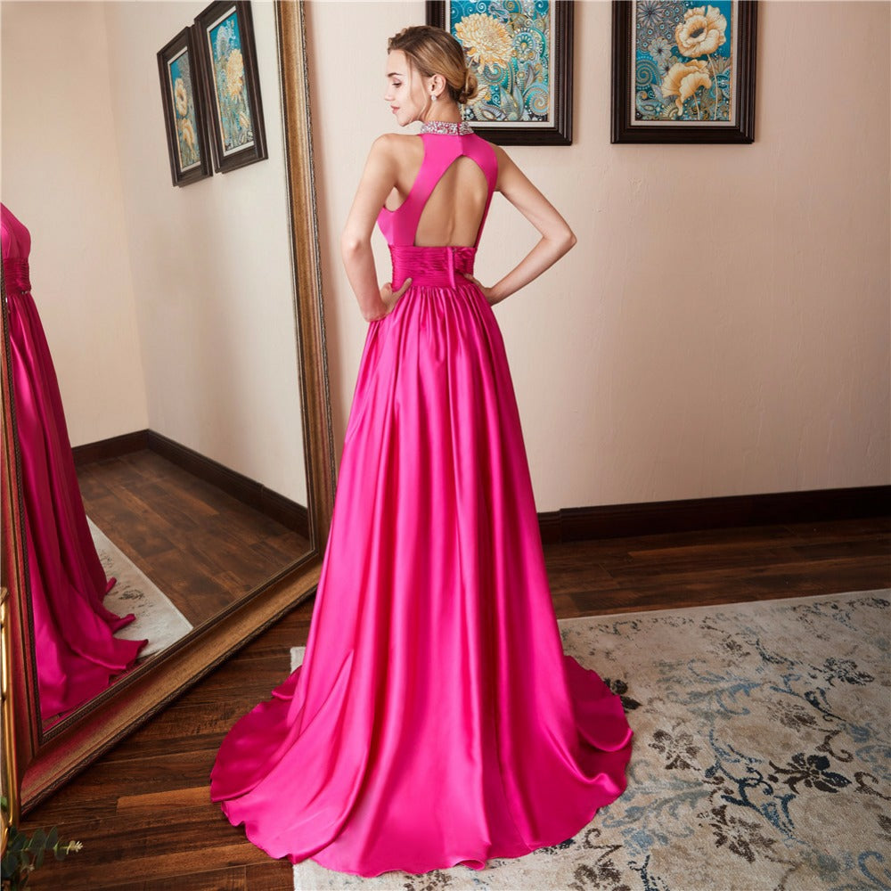 The Cecil Fushia Pink Halter Gown