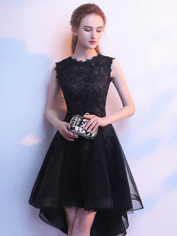 The Louise Sleeveless Black High Low Gown