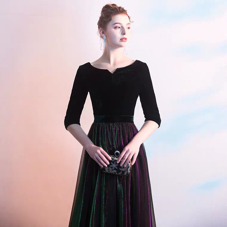 The Rita Black Ombre Long Sleeves Gown