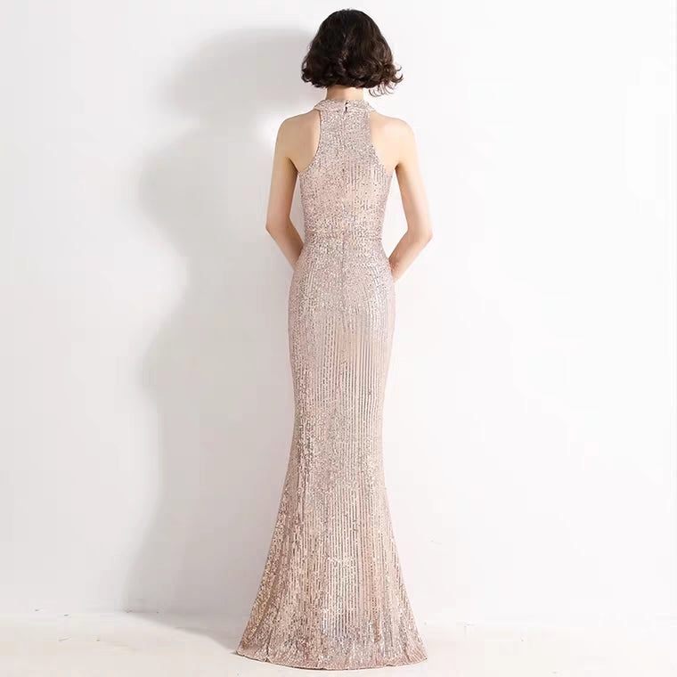 The Lilian Wine Red Sequined Halter Gown (Available in 2 colours)