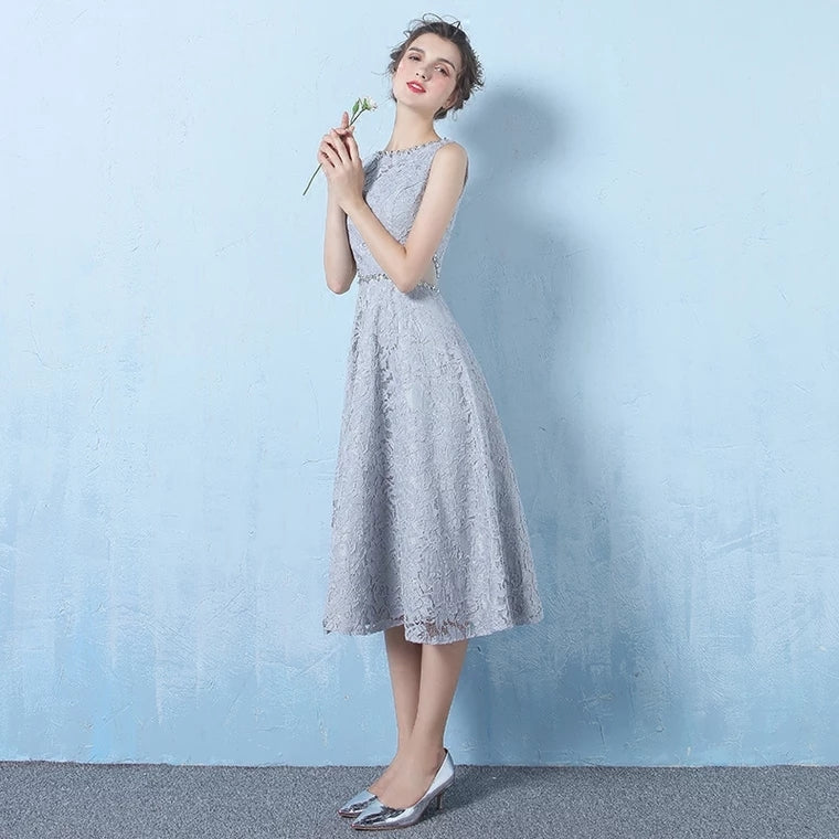 The Eugenia Red / Grey Sleeveless Short Midi Cocktail Dress