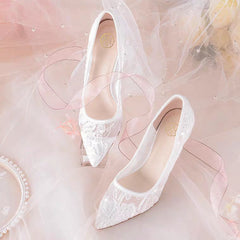 The Leila Wedding Lace White Heels