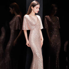 The Rayna Gold Sequined Draped Sleeves Gown (Available in 2 colours)