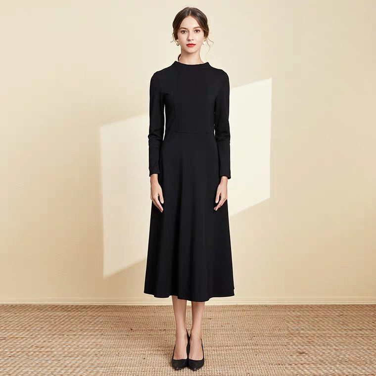 The Linda Black Short/Long Sleeves Dress