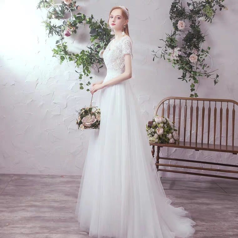 The Lowena Wedding Bridal Short Sleeve Gown