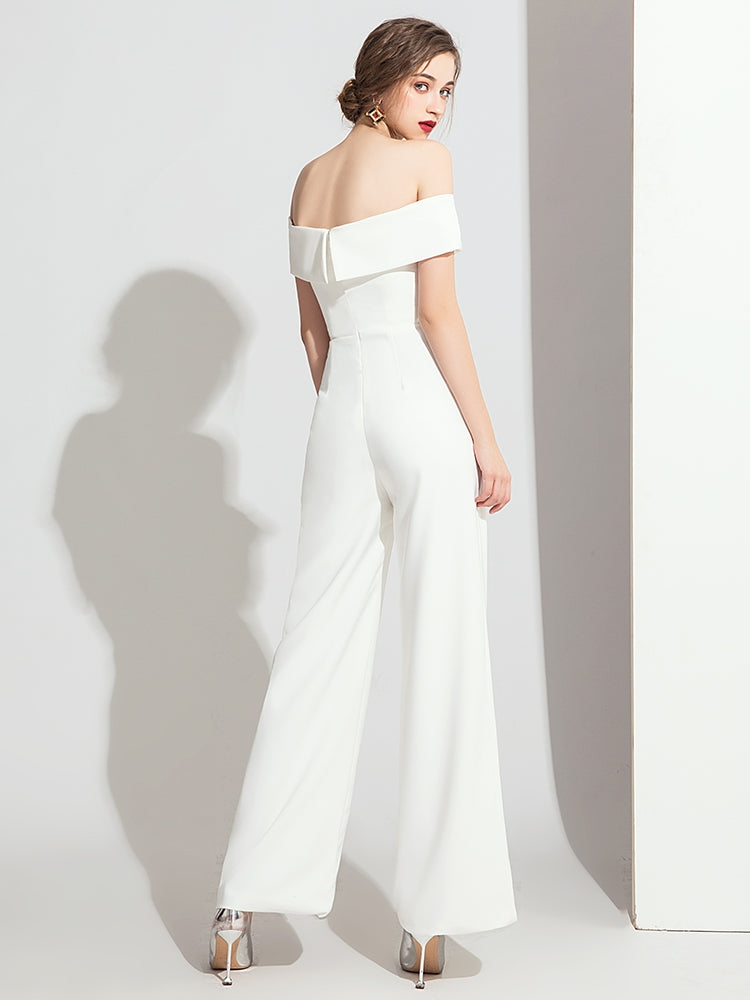 The Terri Off White/Black Off Shoulder Jumpsuit