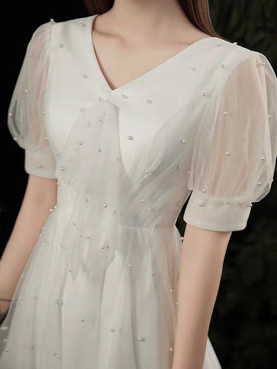 The Ross Wedding Bridal Short Sleeve White Dress