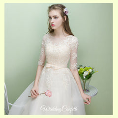 The Leanne Champagne Long Sleeves Lace Tulle Dress