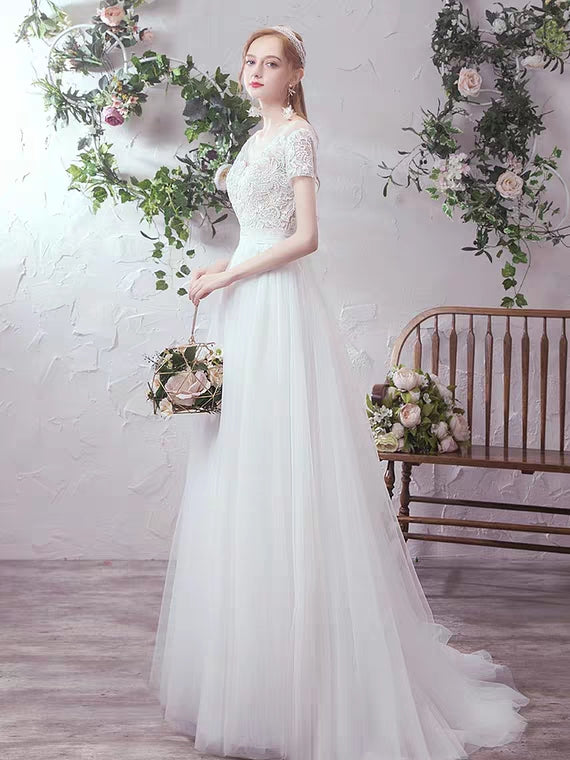 The Lowena Wedding Bridal Short Sleeve Gown