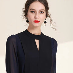 The Nora High Cut Out Collar Short Navy Blue Dress