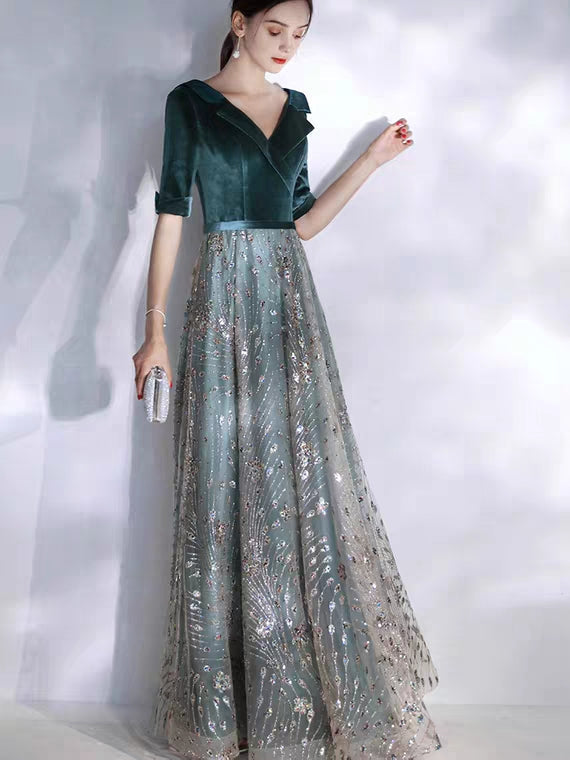 The Michaela Long Sleeves Blue Gown