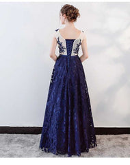 The Kresalyn Navy Blue Sleeveless Lace Gown
