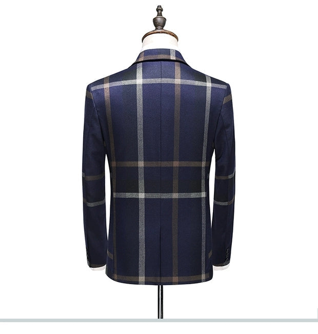 Orlando Men's Checkered Groom Grey Suit Jacket, Vest and Pants (3 Piece)