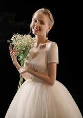 The Carlesque Wedding Bridal Short Sleeves Satin Gown