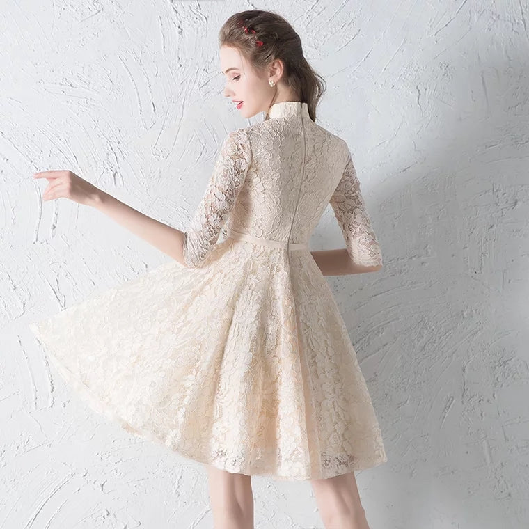 The Penelope Mandarin Collar Cheongsam Champagne Short Dress