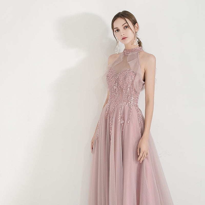 The Nikae Pink Halter Tulle Gown
