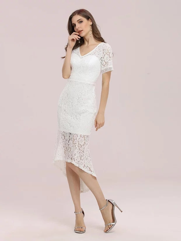 The Lorrina Wedding Bridal Short Sleeve Midi Gown