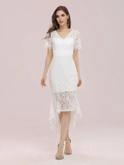 The Lorrina Wedding Bridal Short Sleeve Midi Gown